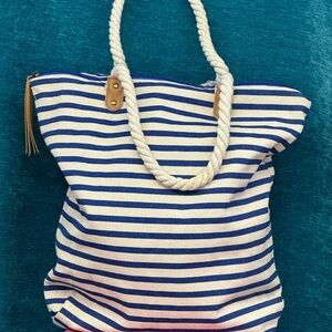 Nautical Blue and White Striped Tote Bag